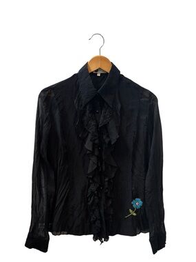 Coco and Tashi Sheer Black Romantic Ruffle Blouse